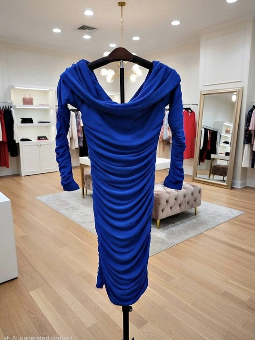 Blue Ruched Draped Midi Dress Like New